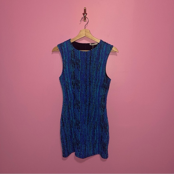 Zara Dress Women's Size Small Black Light Blue Textured Mini Bodycon Stretch NWT - Picture 2 of 13